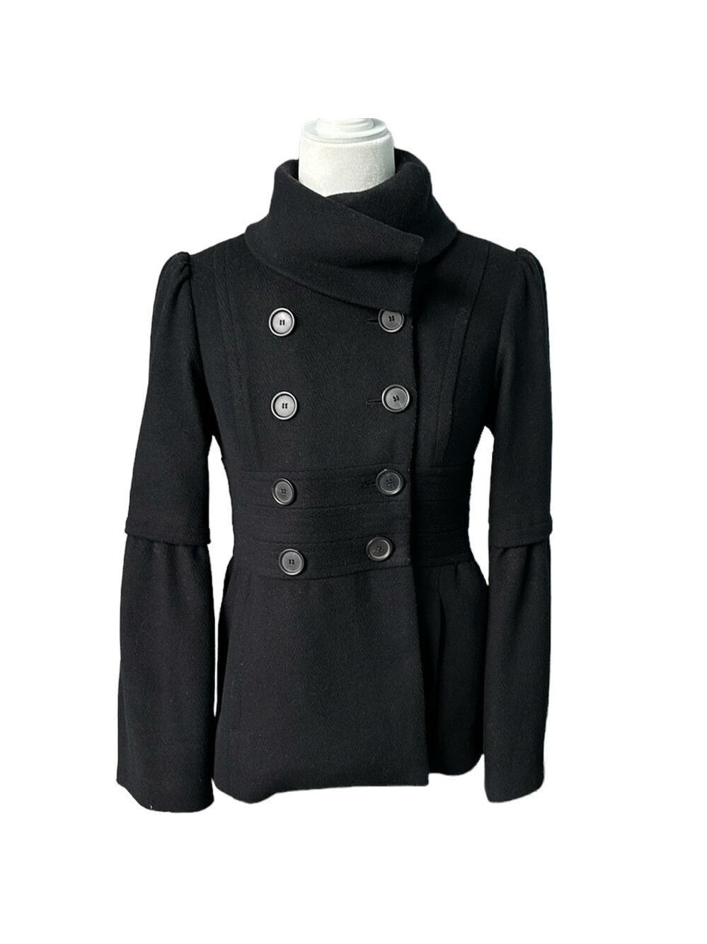 Loft Black Double Breasted Wool Blend Short Pea Coat Size 2